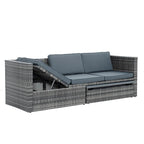 Ensemble de canapé d'extérieur en rotin PE 5 pièces, mobilier de conversation pour patio avec table basse relevable et canapé-lit.