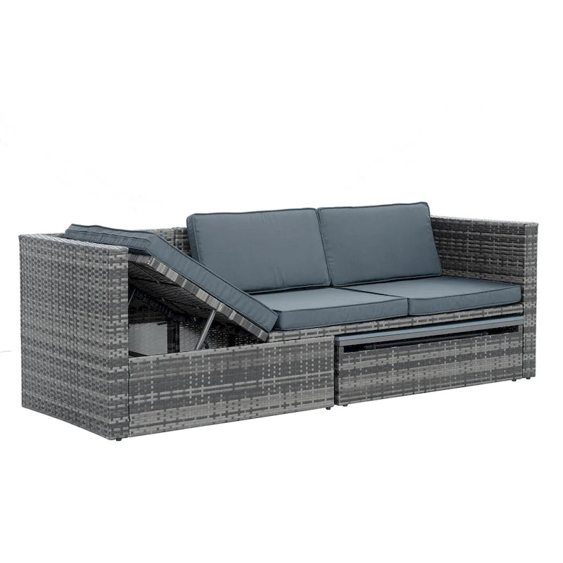 Ensemble de canapé d'extérieur en rotin PE 5 pièces, mobilier de conversation pour patio avec table basse relevable et canapé-lit.