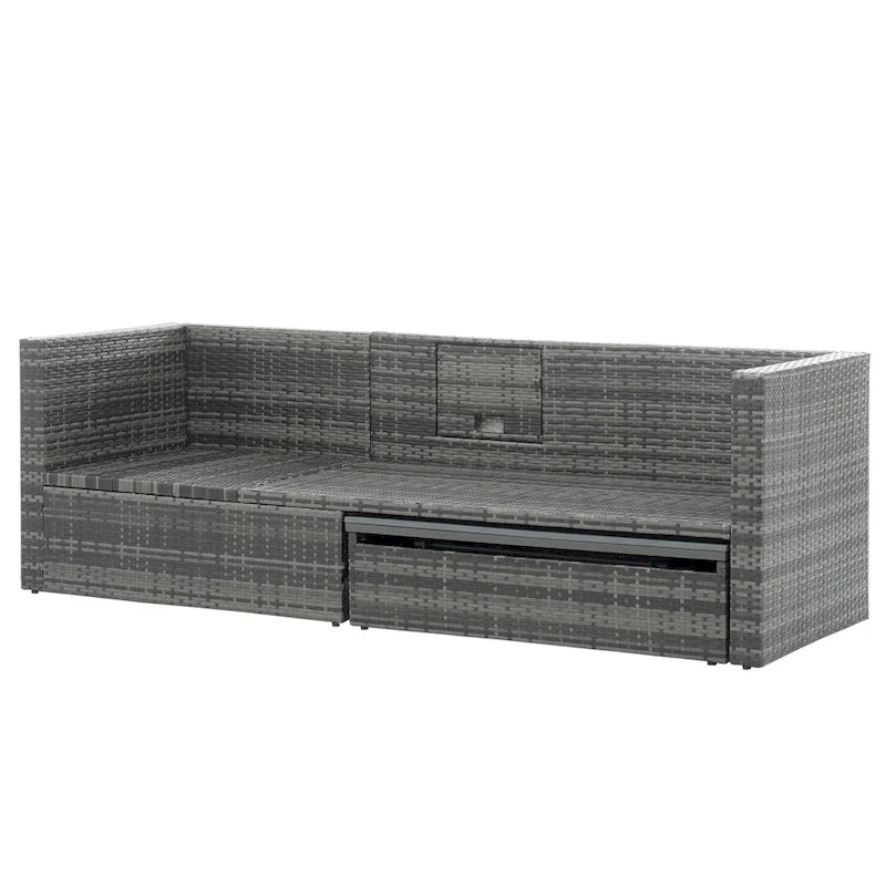 Ensemble de canapé d'extérieur en rotin PE 5 pièces, mobilier de conversation pour patio avec table basse relevable et canapé-lit.