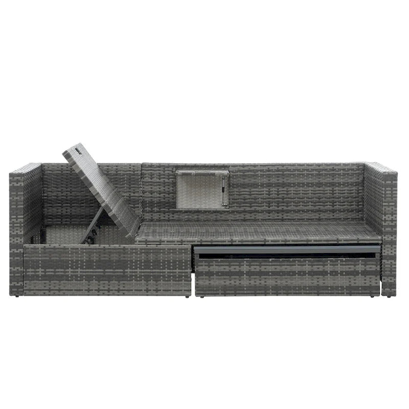 Ensemble de canapé d'extérieur en rotin PE 5 pièces, mobilier de conversation pour patio avec table basse relevable et canapé-lit.