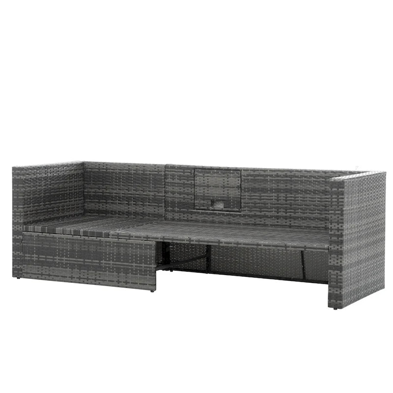 Ensemble de canapé d'extérieur en rotin PE 5 pièces, mobilier de conversation pour patio avec table basse relevable et canapé-lit.