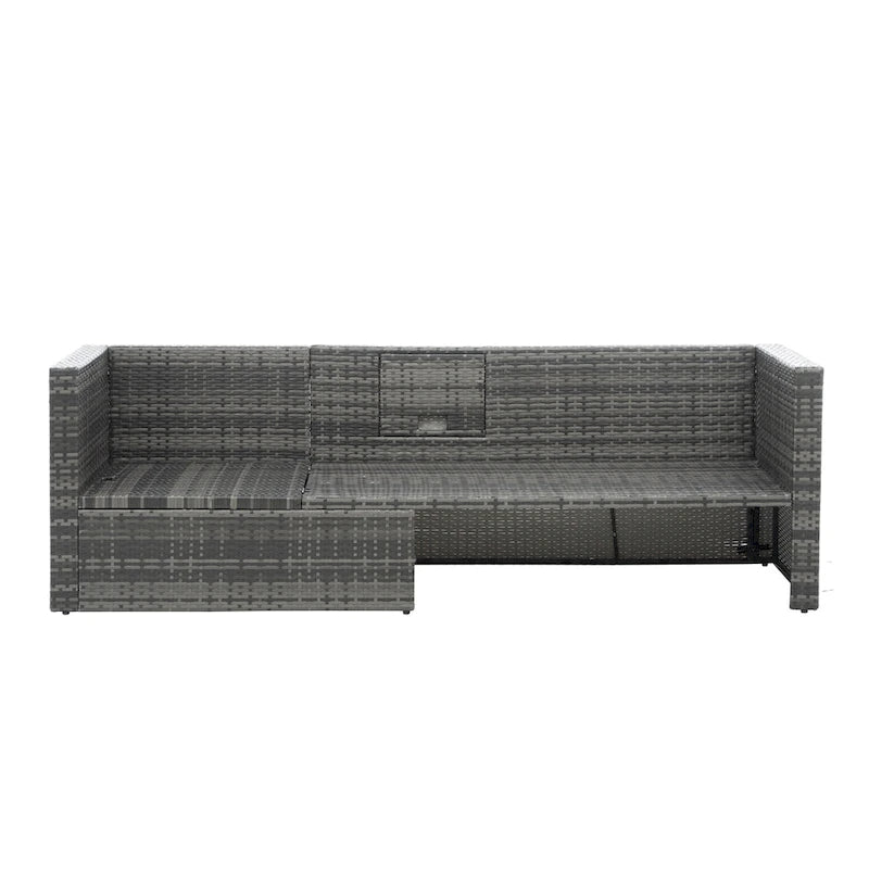 Ensemble de canapé d'extérieur en rotin PE 5 pièces, mobilier de conversation pour patio avec table basse relevable et canapé-lit.