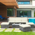Ensemble de canapé d'extérieur en rotin PE 5 pièces, mobilier de conversation pour patio avec table basse relevable et canapé-lit.