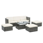 Ensemble de canapé d'extérieur en rotin PE 5 pièces, mobilier de conversation pour patio avec table basse relevable et canapé-lit.