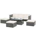 Ensemble de canapé d'extérieur en rotin PE 5 pièces, mobilier de conversation pour patio avec table basse relevable et canapé-lit.