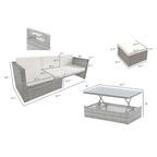 Ensemble de canapé d'extérieur en rotin PE 5 pièces, mobilier de conversation pour patio avec table basse relevable et canapé-lit.
