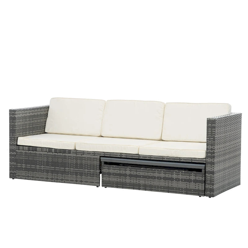 Ensemble de canapé d'extérieur en rotin PE 5 pièces, mobilier de conversation pour patio avec table basse relevable et canapé-lit.