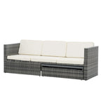 Ensemble de canapé d'extérieur en rotin PE 5 pièces, mobilier de conversation pour patio avec table basse relevable et canapé-lit.