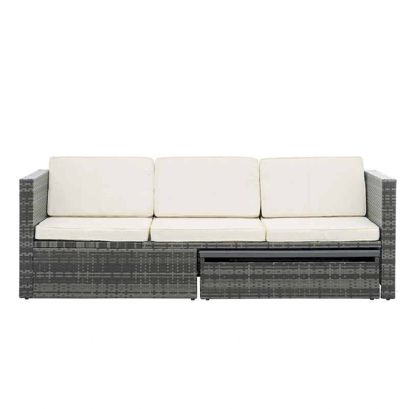 Ensemble de canapé d'extérieur en rotin PE 5 pièces, mobilier de conversation pour patio avec table basse relevable et canapé-lit.