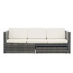 Ensemble de canapé d'extérieur en rotin PE 5 pièces, mobilier de conversation pour patio avec table basse relevable et canapé-lit.