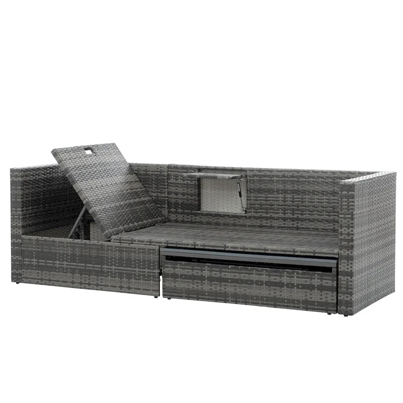Ensemble de canapé d'extérieur en rotin PE 5 pièces, mobilier de conversation pour patio avec table basse relevable et canapé-lit.