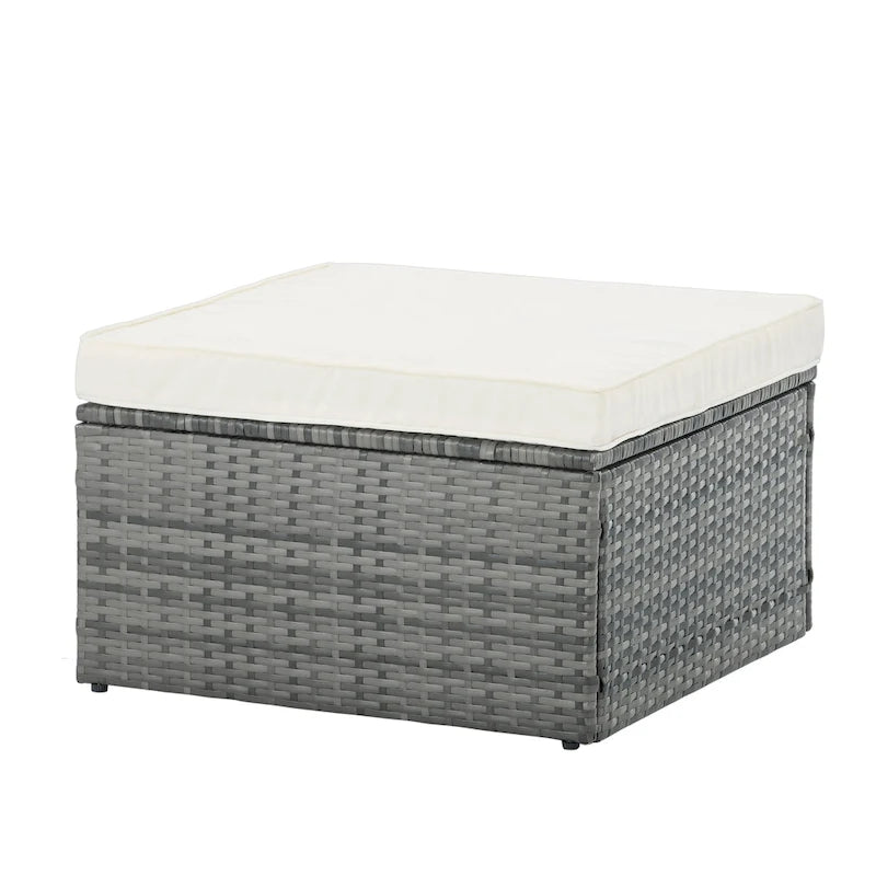 Ensemble de canapé d'extérieur en rotin PE 5 pièces, mobilier de conversation pour patio avec table basse relevable et canapé-lit.