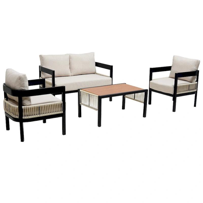 Set di mobili da esterno 4 pezzi, Set da conversazione per patio resistente alle intemperie con cuscini resistenti, Poltrona e tavolino da caffè