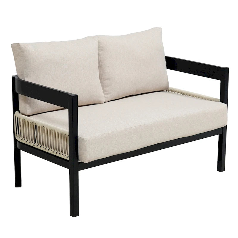 Set di mobili da esterno 4 pezzi, Set da conversazione per patio resistente alle intemperie con cuscini resistenti, Poltrona e tavolino da caffè