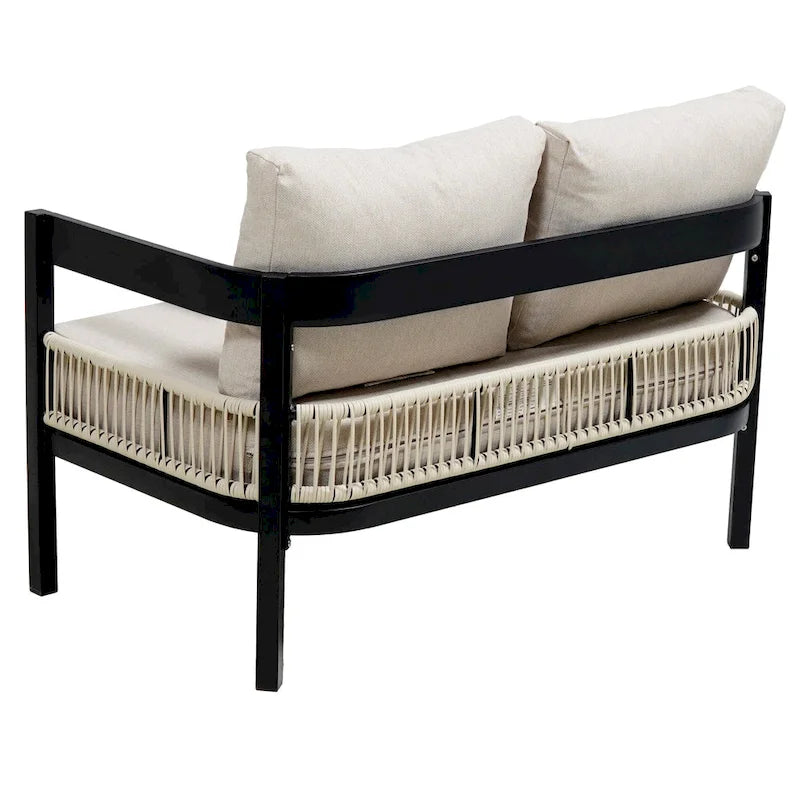 Set di mobili da esterno 4 pezzi, Set da conversazione per patio resistente alle intemperie con cuscini resistenti, Poltrona e tavolino da caffè