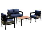 Set di mobili da esterno 4 pezzi, Set da conversazione per patio resistente alle intemperie con cuscini resistenti, Poltrona e tavolino da caffè