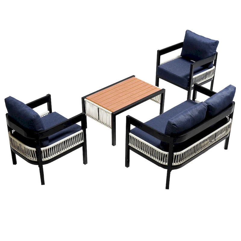 Set di mobili da esterno 4 pezzi, Set da conversazione per patio resistente alle intemperie con cuscini resistenti, Poltrona e tavolino da caffè