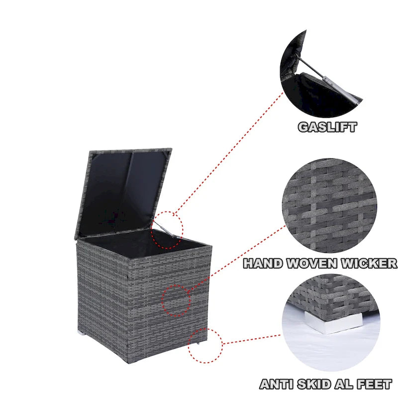 Set Divano Sezionale a L da Esterno a 8 Pezzi, Set di Mobili da Esterno in Rattan con Un Box Contenitore Sotto la Seduta e Tavolino da Caffè