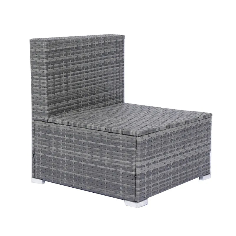 Set Divano Sezionale a L da Esterno a 8 Pezzi, Set di Mobili da Esterno in Rattan con Un Box Contenitore Sotto la Seduta e Tavolino da Caffè