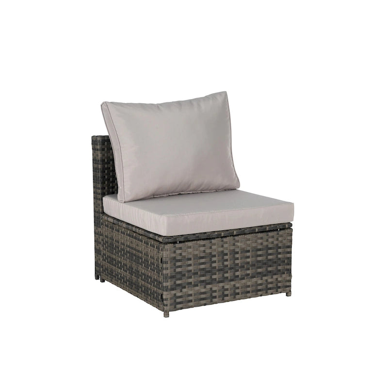 Set di mobili da giardino in vimini da 5 pezzi, lettino da giorno in rattan da esterno con tettoia retrattile, divano componibile con schienale regolabile