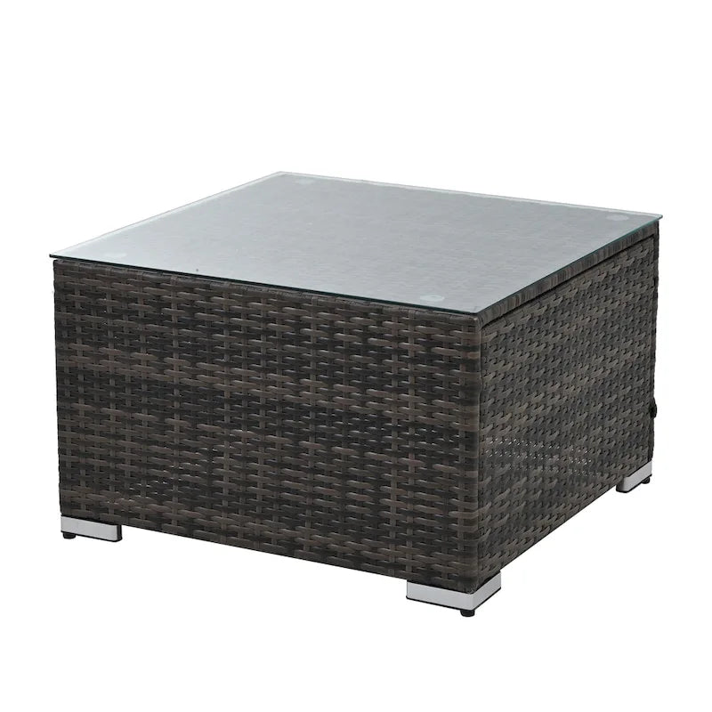 Set di mobili da giardino in vimini da 5 pezzi, lettino da giorno in rattan da esterno con tettoia retrattile, divano componibile con schienale regolabile