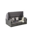 Set di mobili da giardino in vimini da 5 pezzi, lettino da giorno in rattan da esterno con tettoia retrattile, divano componibile con schienale regolabile