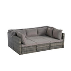 Set di mobili da giardino in vimini da 5 pezzi, lettino da giorno in rattan da esterno con tettoia retrattile, divano componibile con schienale regolabile