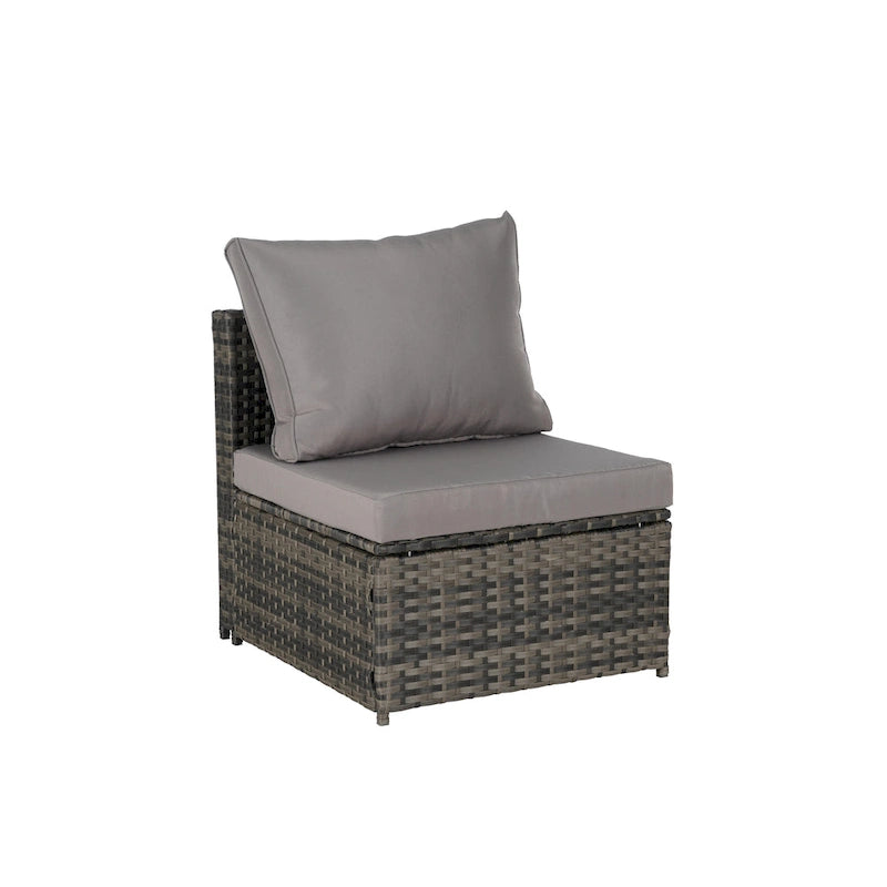 Set di mobili da giardino in vimini da 5 pezzi, lettino da giorno in rattan da esterno con tettoia retrattile, divano componibile con schienale regolabile