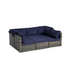 Set di mobili da giardino in vimini da 5 pezzi, lettino da giorno in rattan da esterno con tettoia retrattile, divano componibile con schienale regolabile