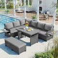 Set Divano da Esterno in Rattan da 5 Pezzi, Set di Mobili da Giardino in Vimini PE per Tutte le Stagioni con 2 Tavolini Laterali Estensibili e Tavolo