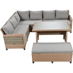 Set Divano da Esterno in Rattan da 5 Pezzi, Set di Mobili da Giardino in Vimini PE per Tutte le Stagioni con 2 Tavolini Laterali Estensibili e Tavolo