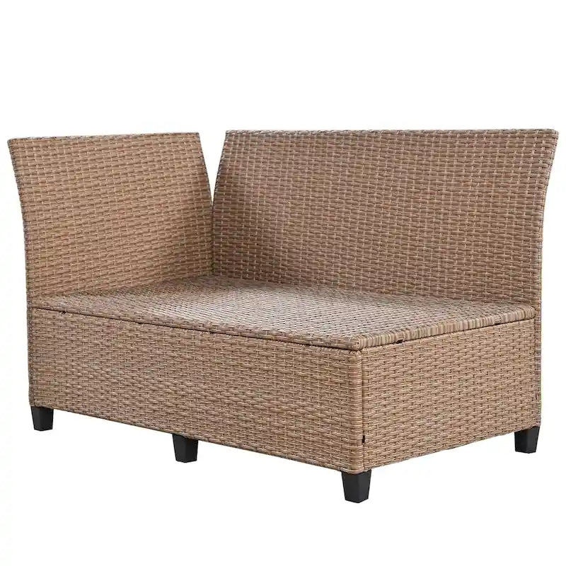 Set Divano da Esterno in Rattan da 5 Pezzi, Set di Mobili da Giardino in Vimini PE per Tutte le Stagioni con 2 Tavolini Laterali Estensibili e Tavolo