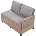 Set Divano da Esterno in Rattan da 5 Pezzi, Set di Mobili da Giardino in Vimini PE per Tutte le Stagioni con 2 Tavolini Laterali Estensibili e Tavolo