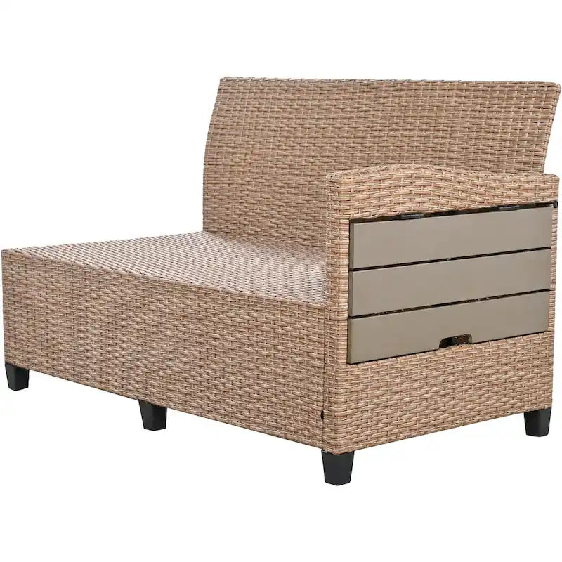Set Divano da Esterno in Rattan da 5 Pezzi, Set di Mobili da Giardino in Vimini PE per Tutte le Stagioni con 2 Tavolini Laterali Estensibili e Tavolo