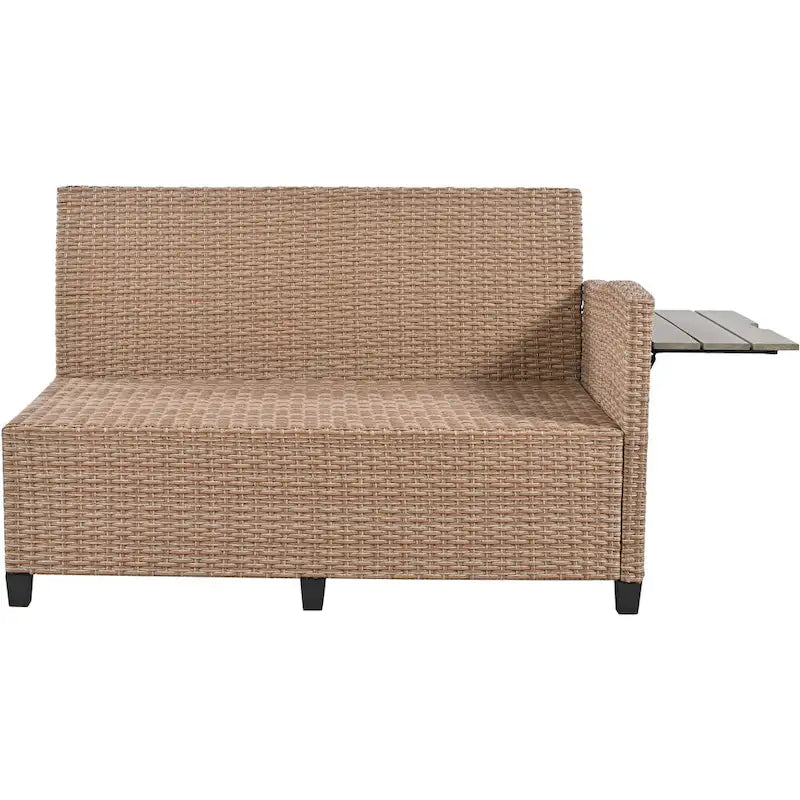 Set Divano da Esterno in Rattan da 5 Pezzi, Set di Mobili da Giardino in Vimini PE per Tutte le Stagioni con 2 Tavolini Laterali Estensibili e Tavolo