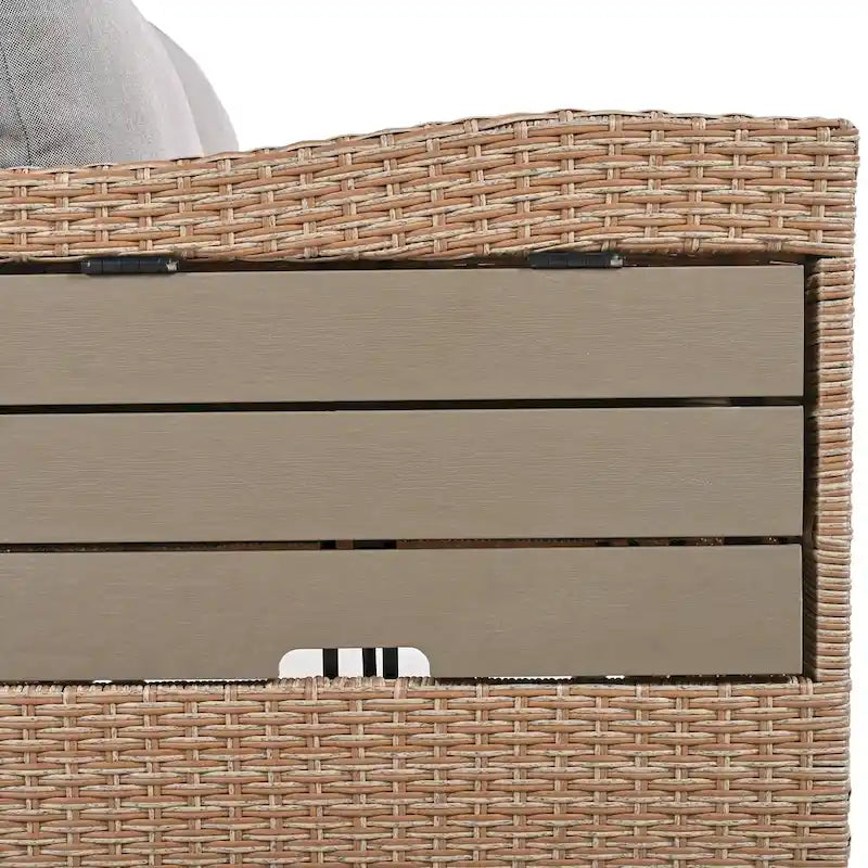 Set Divano da Esterno in Rattan da 5 Pezzi, Set di Mobili da Giardino in Vimini PE per Tutte le Stagioni con 2 Tavolini Laterali Estensibili e Tavolo