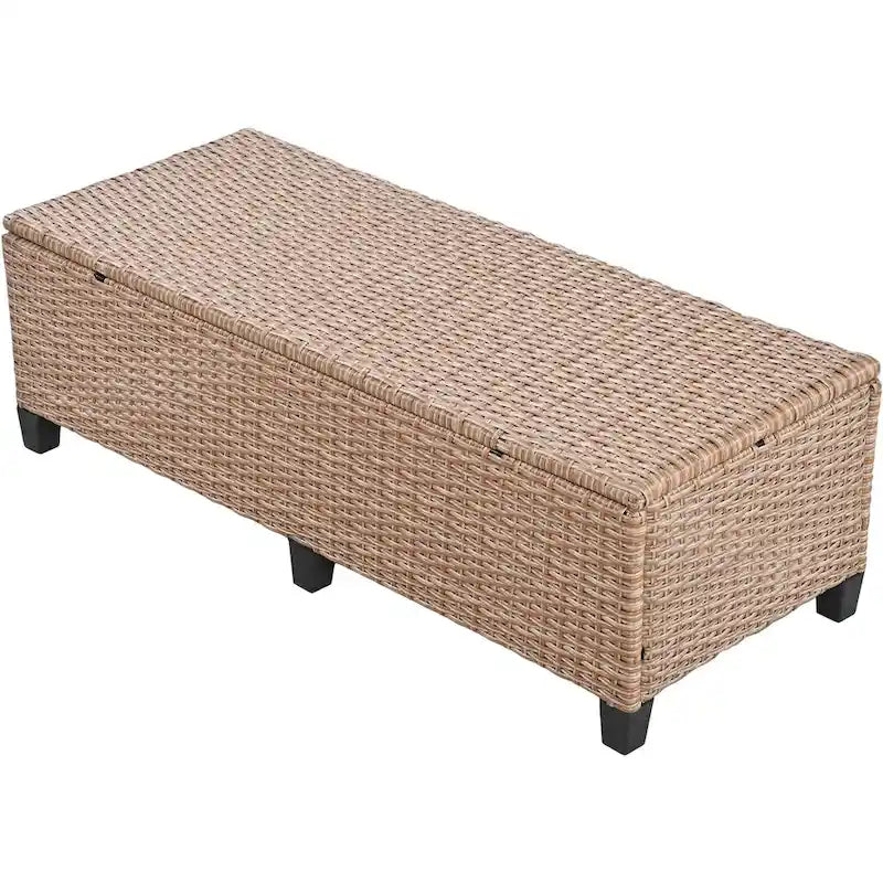 Set Divano da Esterno in Rattan da 5 Pezzi, Set di Mobili da Giardino in Vimini PE per Tutte le Stagioni con 2 Tavolini Laterali Estensibili e Tavolo