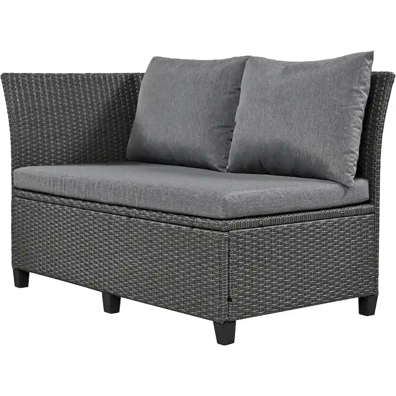 Set Divano da Esterno in Rattan da 5 Pezzi, Set di Mobili da Giardino in Vimini PE per Tutte le Stagioni con 2 Tavolini Laterali Estensibili e Tavolo