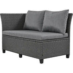 Set Divano da Esterno in Rattan da 5 Pezzi, Set di Mobili da Giardino in Vimini PE per Tutte le Stagioni con 2 Tavolini Laterali Estensibili e Tavolo