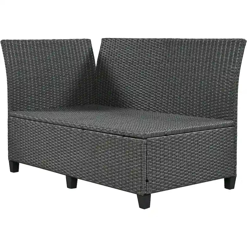Set Divano da Esterno in Rattan da 5 Pezzi, Set di Mobili da Giardino in Vimini PE per Tutte le Stagioni con 2 Tavolini Laterali Estensibili e Tavolo
