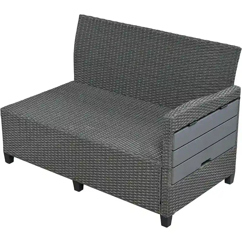 Set Divano da Esterno in Rattan da 5 Pezzi, Set di Mobili da Giardino in Vimini PE per Tutte le Stagioni con 2 Tavolini Laterali Estensibili e Tavolo