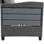 Set Divano da Esterno in Rattan da 5 Pezzi, Set di Mobili da Giardino in Vimini PE per Tutte le Stagioni con 2 Tavolini Laterali Estensibili e Tavolo