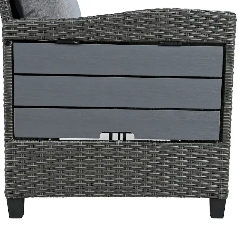 Set Divano da Esterno in Rattan da 5 Pezzi, Set di Mobili da Giardino in Vimini PE per Tutte le Stagioni con 2 Tavolini Laterali Estensibili e Tavolo