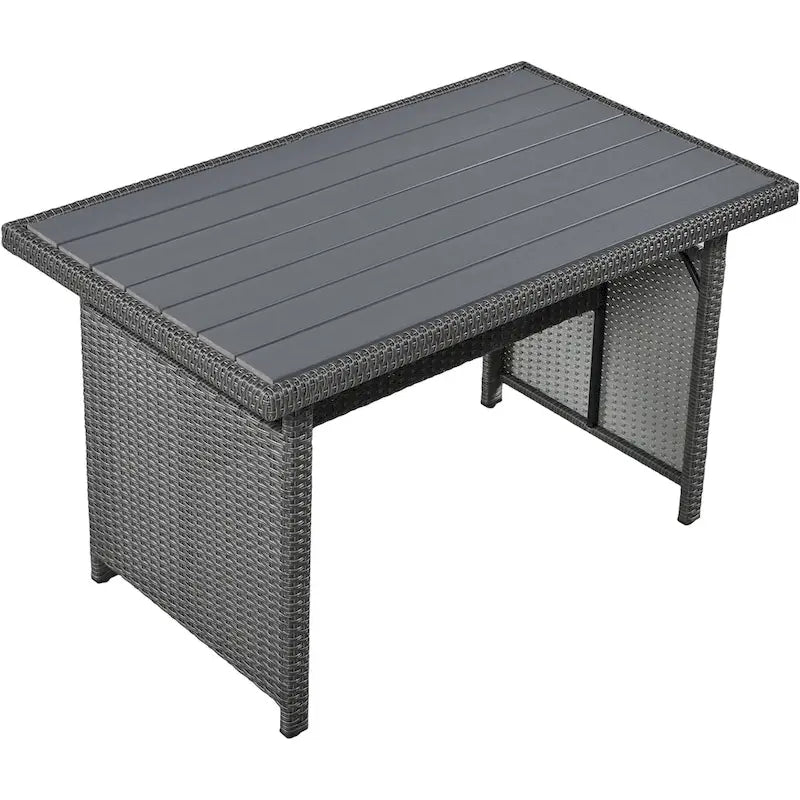 Set Divano da Esterno in Rattan da 5 Pezzi, Set di Mobili da Giardino in Vimini PE per Tutte le Stagioni con 2 Tavolini Laterali Estensibili e Tavolo