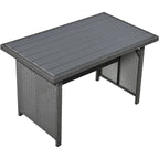 Set Divano da Esterno in Rattan da 5 Pezzi, Set di Mobili da Giardino in Vimini PE per Tutte le Stagioni con 2 Tavolini Laterali Estensibili e Tavolo