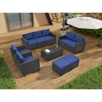 Salon de jardin en rotin synthétique 10 pièces, ensemble de conversation de patio avec coussins et table basse