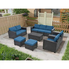 Ensemble de mobilier d'extérieur 10 pièces, ensemble de canapés modulaires en rotin pour terrasse, ensemble de conversation toutes saisons avec coussins et table basse