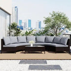 Ensemble sectionnel 5 pièces en rotin PE marron tout temps, canapé d'extérieur demi-lune avec table en verre trempé pour patio et jardin