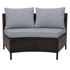 Ensemble sectionnel 5 pièces en rotin PE marron tout temps, canapé d'extérieur demi-lune avec table en verre trempé pour patio et jardin