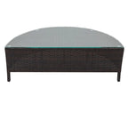 Ensemble sectionnel 5 pièces en rotin PE marron tout temps, canapé d'extérieur demi-lune avec table en verre trempé pour patio et jardin